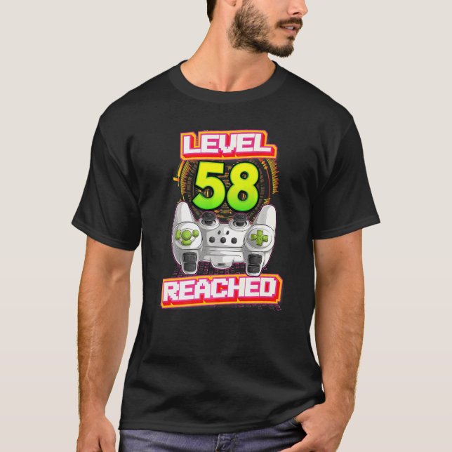Level 58 Reached Gamer 58th Birthday Video Gaming  T-Shirt (Front)