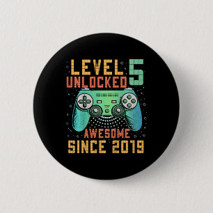 Level 5 Unlocked 5th Birthday 5 Year Old Gifts Gam 6 Cm Round Badge