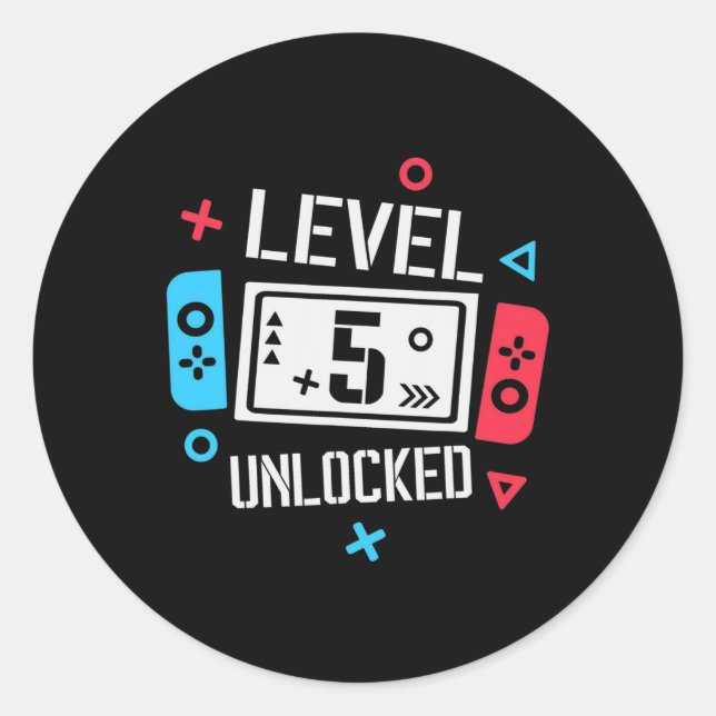 Level 5 Unlocked 5th Birthday Boy Funny Gamer Todd Classic Round Sticker (Front)