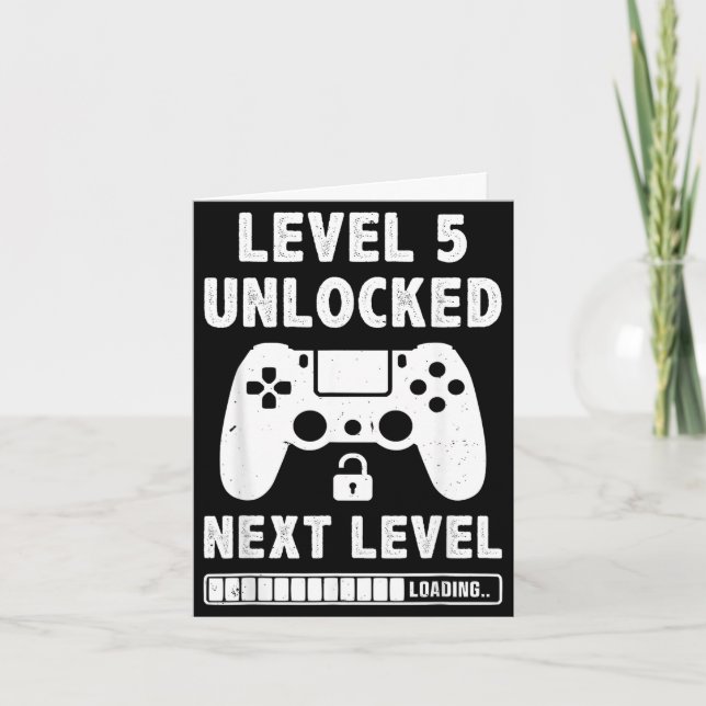 Level 5 unlocked 5th birthday video game retro card (Front)