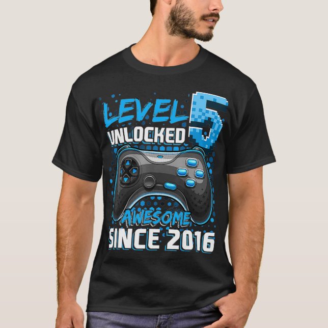 Level 5 Unlocked Awesome 2016 Video Game 5th Birth T-Shirt (Front)