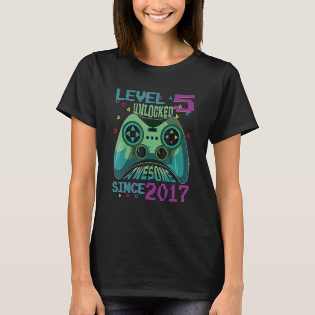 Level 5 Unlocked Awesome 2017 Video Gamer 5 Year O T-Shirt (Front)