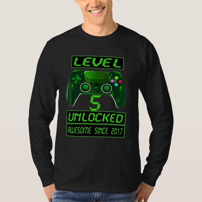 Level 5 Unlocked Awesome Since 2017 5th Birthday G T-Shirt (Front)