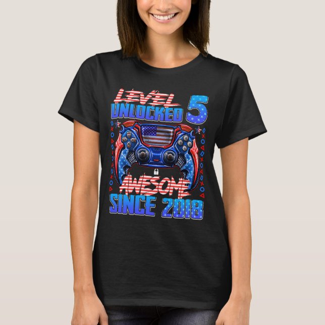 Level 5 Unlocked Awesome Since 2018 5th Birthday G T-Shirt (Front)