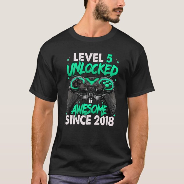 Level 5 Unlocked Awesome Since 2018 5th Birthday G T-Shirt (Front)