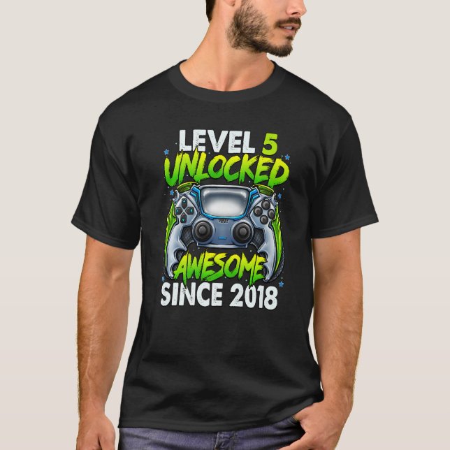 Level 5 Unlocked Awesome Since 2018 5th Birthday G T-Shirt (Front)