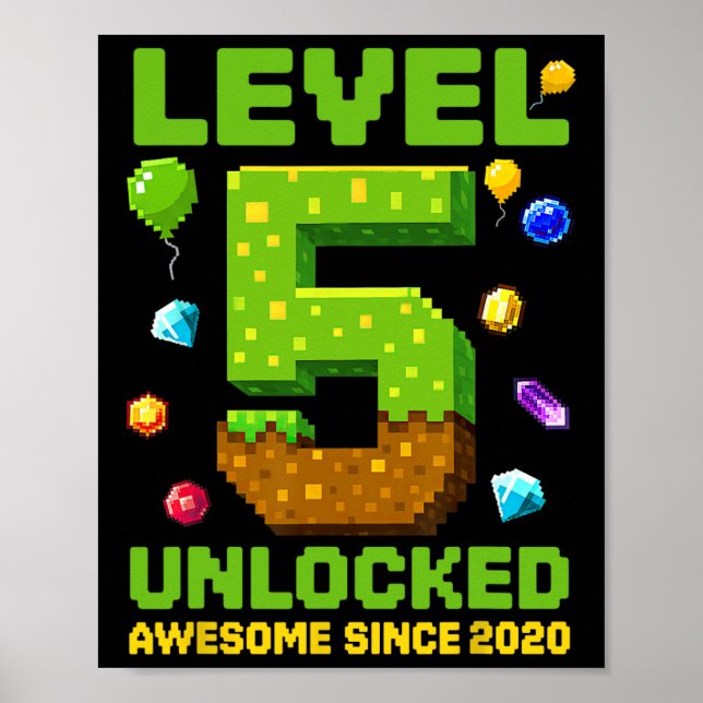 Level 5 Unlocked Awesome Since Pixel Birthday  Poster (Front)