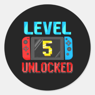 Level 5 Unlocked Birthday Video Gamer 5th Birthday Classic Round Sticker