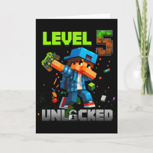 Level 5 Unlocked Funy Birthday Boy Pixel Gamer 5th Card