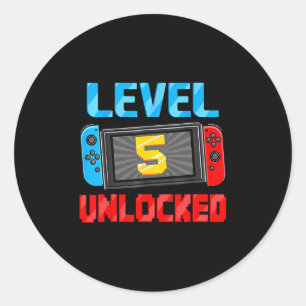 Level 5 Unlocked Gamer 5th Birthday Gift Video Gam Classic Round Sticker
