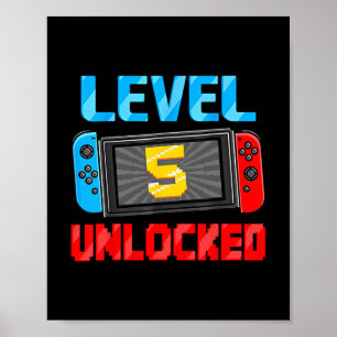 Level 5 Unlocked Gamer 5th Birthday Gift Video Gam Poster