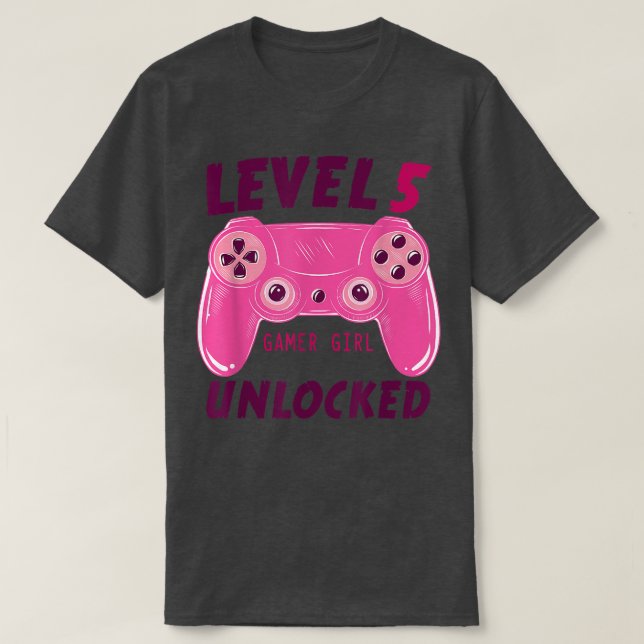 Level 5 Unlocked Gamer Girl Video Game 5th Birthda T-Shirt (Design Front)