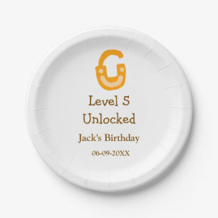 Level 5 unlocked lock orange brown happy birthday paper plate