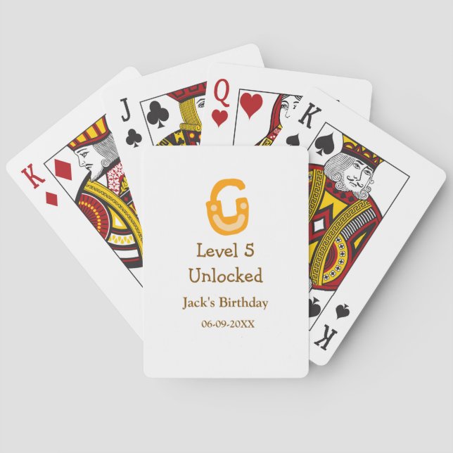 Level 5 unlocked lock orange brown happy birthday  playing cards (Back)