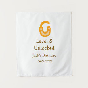 Level 5 unlocked lock orange brown happy birthday tapestry
