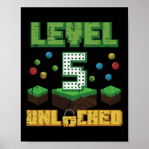 Level 5 Unlocked Pixel Gamer 5th Birthday Gaming B Poster