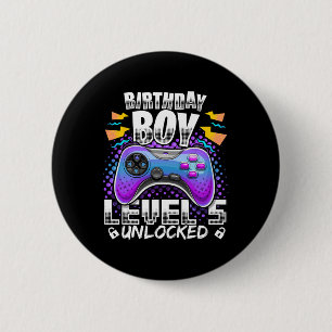 Level 5 Unlocked Video Game 5th Birthday Gamer Boy 6 Cm Round Badge