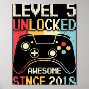 Level 5 Unlocked Video Game 5th Birthday Gamer Boy Poster