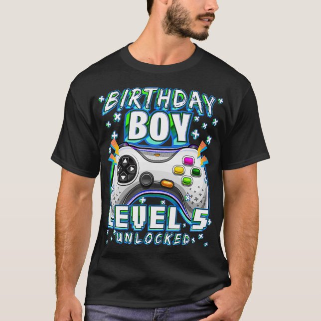 Level 5 Unlocked Video Game 5th Birthday Gamer Boy T-Shirt (Front)