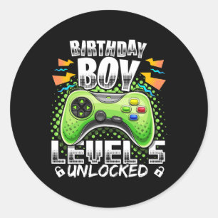Level 5 Unlocked Video Game 5th Birthday Gamer Gif Classic Round Sticker