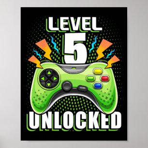 Level 5 Unlocked Video Game 5th Birthday Gamer Gif Poster