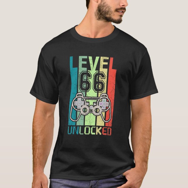 Level 66 Unlocked  Video Gamer 66th Birthday  Tee (Front)