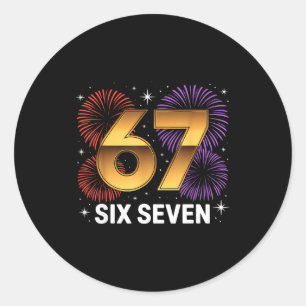 Level 67 Complete Six Seven Birthday Fireworks  Classic Round Sticker
