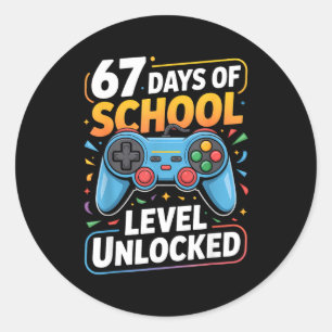 Level 67 Days Of School Unlocked Boys 67th Day Of  Classic Round Sticker