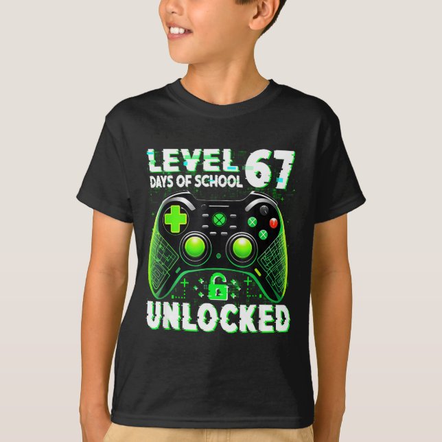 Level 67 Days Of School Unlocked Gamer Video Funny T-Shirt (Front)