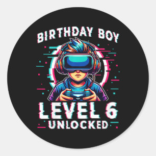 Level 6 Unlocked 6 Years Old Birthday Gamer Funny  Classic Round Sticker
