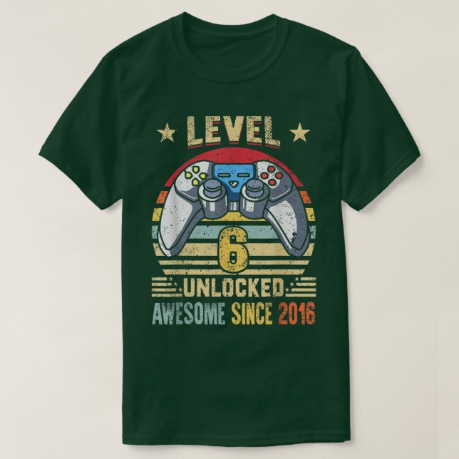 Level 6 Unlocked Awesome 2016 6th Birthday Boy Vid T-Shirt (Design Front)