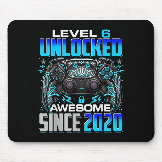 Level 6 Unlocked Awesome Since 2020 6th Birthday G Mouse Pad (Front)