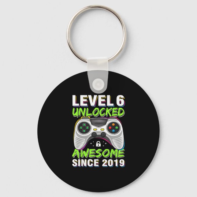 Level 6 Unlocked Awesome Since 6th Birthday Gaming Key Ring (Front)