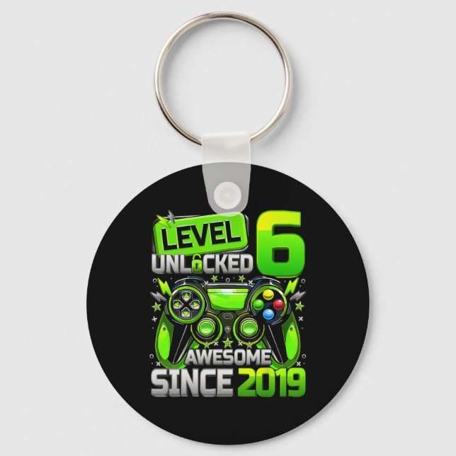 Level 6 Unlocked Awesome Since 6th Birthday Gaming Key Ring (Front)