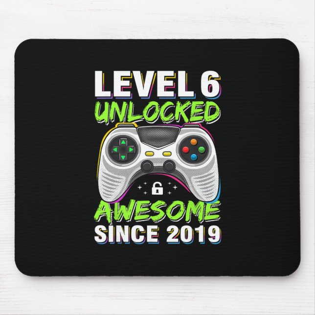 Level 6 Unlocked Awesome Since 6th Birthday Gaming Mouse Pad (Front)