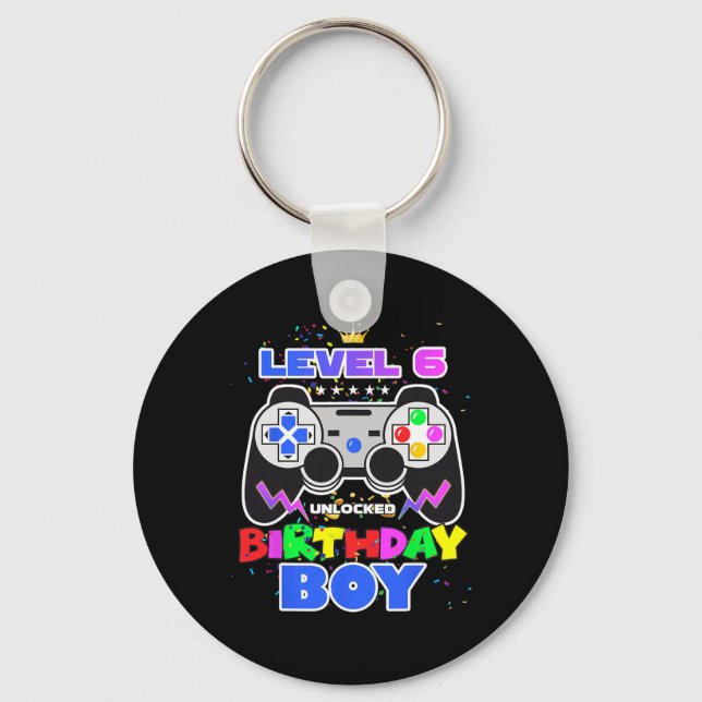 Level 6 Unlocked Birthday Boy Video Game 6th Birth Key Ring (Front)