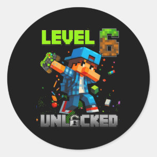 Level 6 Unlocked Funy Birthday Boy Pixel Gamer 6th Classic Round Sticker
