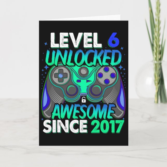 Level 6 Unlocked Video Game 6 Years Old Boy 6th Bi Card (Front)