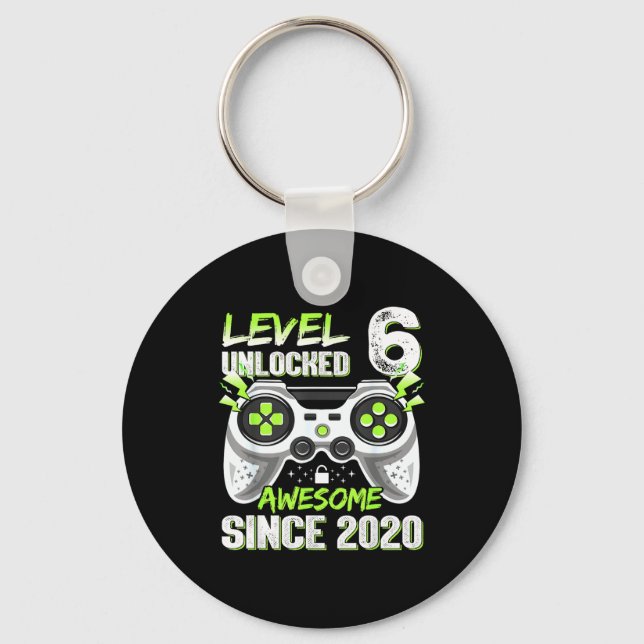 Level 6 unlocked video game 6th birthday boys  key ring (Front)