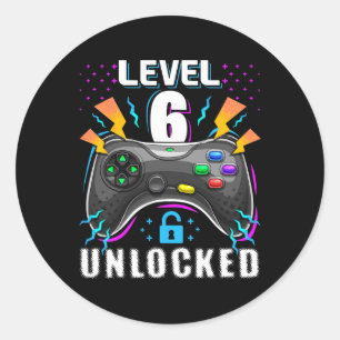 Level 6 Unlocked Video Game 6th Birthday Gamer Gif Classic Round Sticker