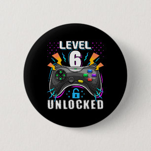 Level 6 Unlocked Video Game 6th Birthday Gamer Gif Cm Round Badge