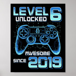 Level 6 Unlocked Video Game Party 6th Birthday Gam Poster