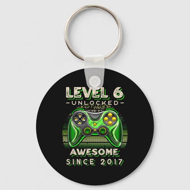 Level 6 Unlocked Video Game Six 6th Birthday 6 Yr  Key Ring (Front)