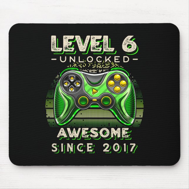 Level 6 Unlocked Video Game Six 6th Birthday 6 Yr  Mouse Pad (Front)