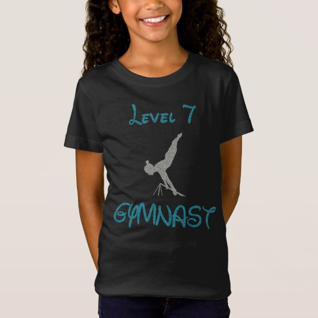 Level 7 Gymnast Fancy Font Glitter T-Shirt (Front)