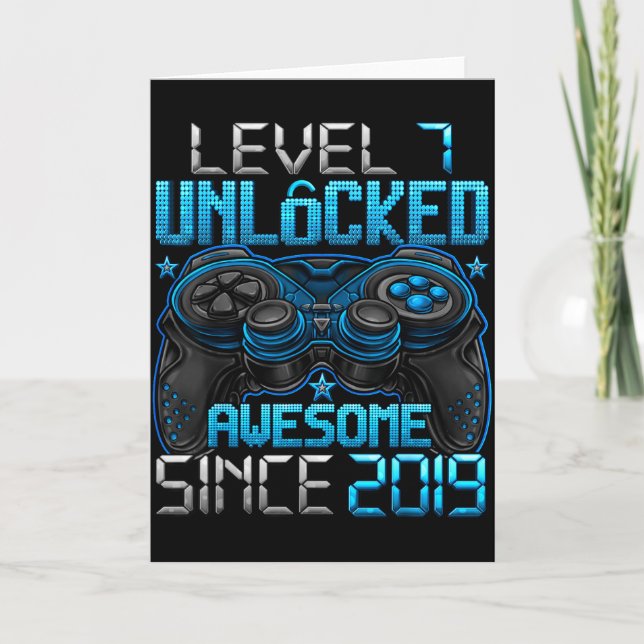 Level 7 Unlocked 7 Year Old For Boys 7th Birthday  Card (Front)