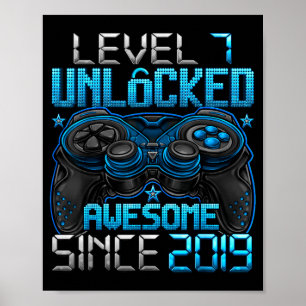 Level 7 Unlocked 7 Year Old For Boys 7th Birthday  Poster