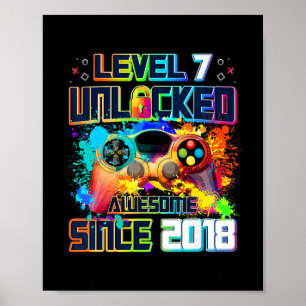 Level 7 Unlocked 7 Year Old Video Gamer 7th Birthd Poster