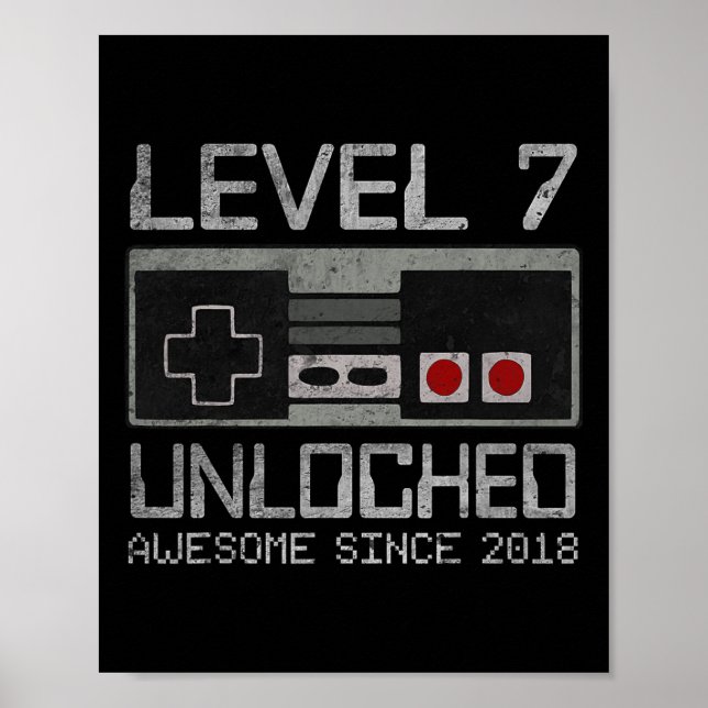 Level 7 Unlocked 7th Birthday 7 Year Old Video Gam Poster (Front)