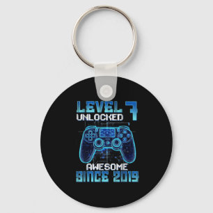 Level 7 unlocked 7th birthday boys video gamer key ring